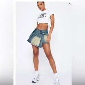 Pretty Little Things Women's Asymmetric Micro Mini Skirt Indigo Vintage Size 10